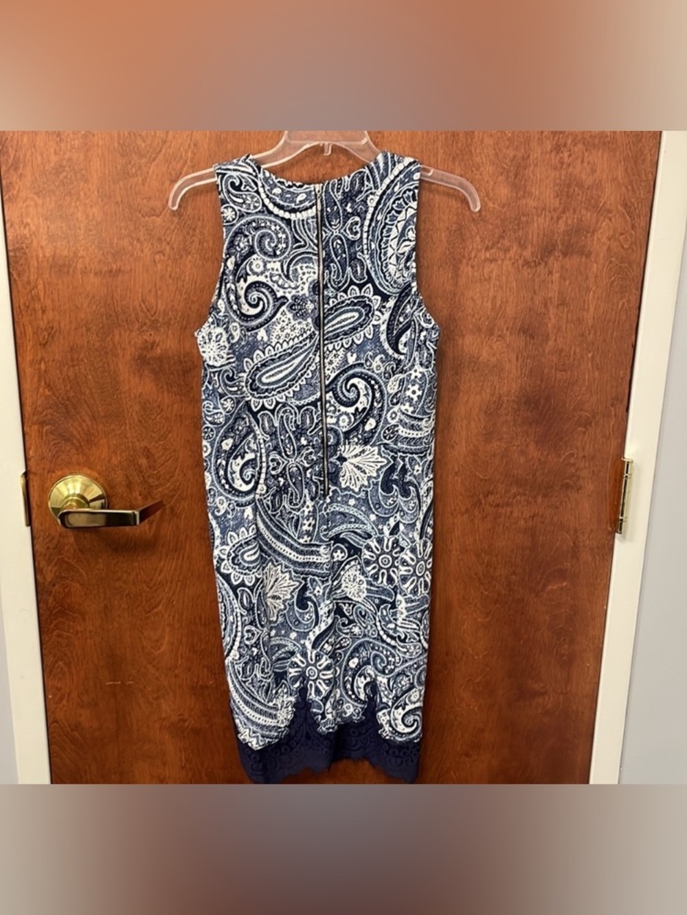 Navy and White Paisley Midi Sheath Dress
